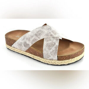 Boutique by Corky’s Dolphin Criss Cross Sandal Platform Cork & Jute Lizard Print